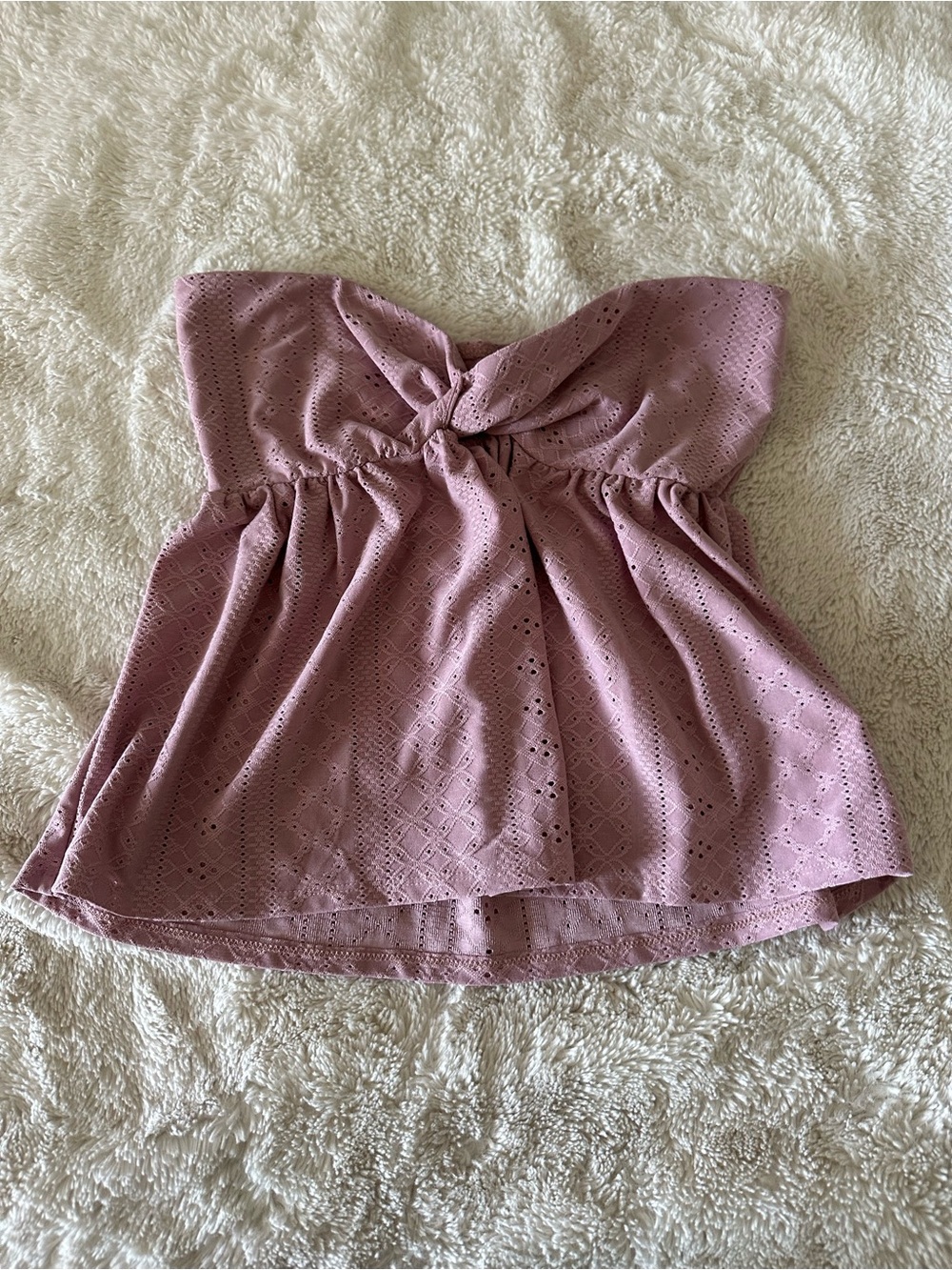 SHEIN Mauve Eyelet Tie-Front Strapless Crop Top